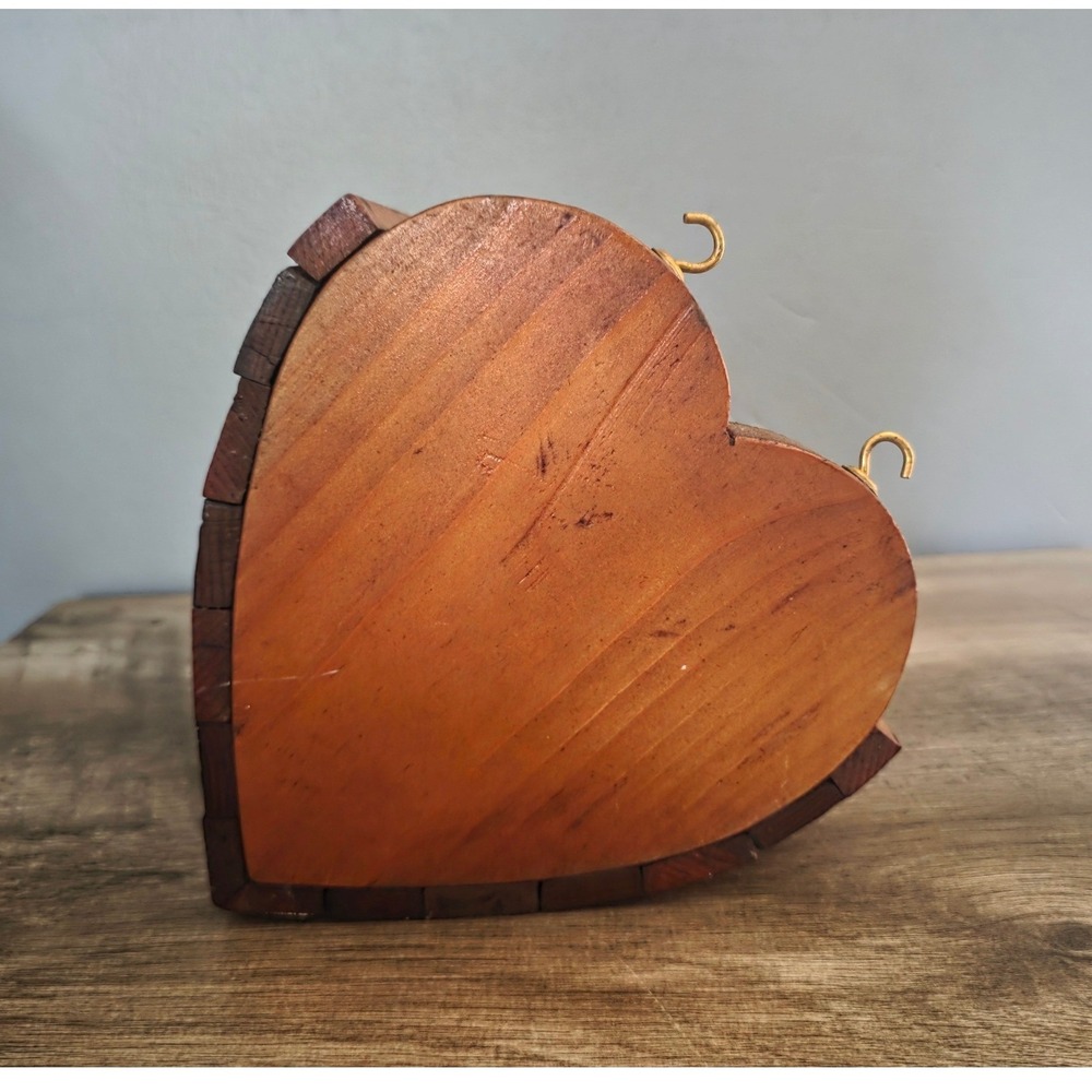 Vintage Rustic Slatted Wood Heart Shaped Cradle Basket Planter Farmhouse Decor